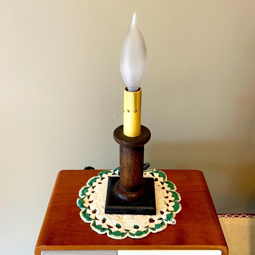 Antique wooden base candle lamp
